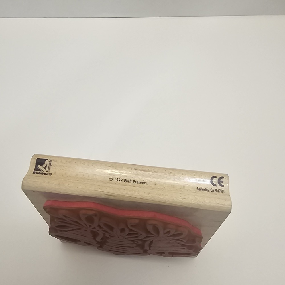 Christmas Ribbon Bells Rubber‎ Stamp Wood Mounted - Picture 5 of 6